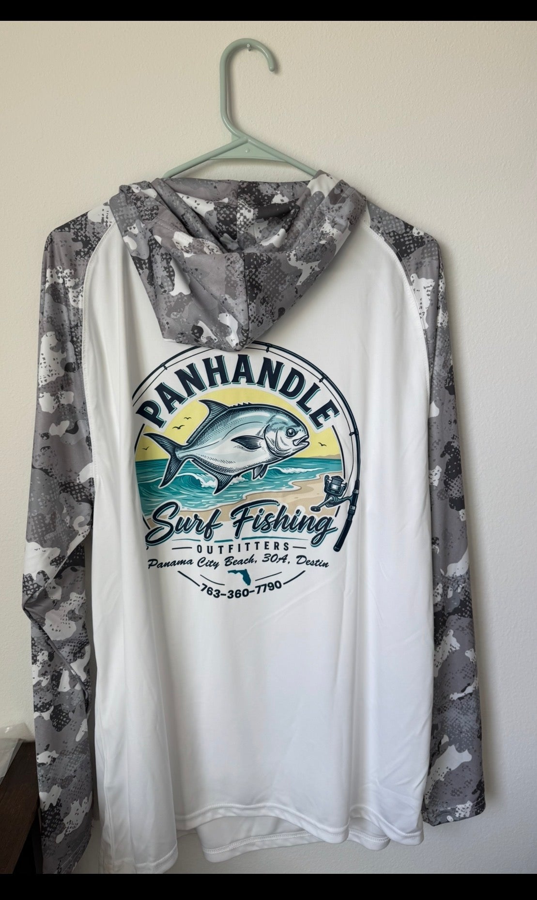 Panhandle Surf Fishing Outfitters Camo Long Sleeve SPF Hooded Sun Shirt