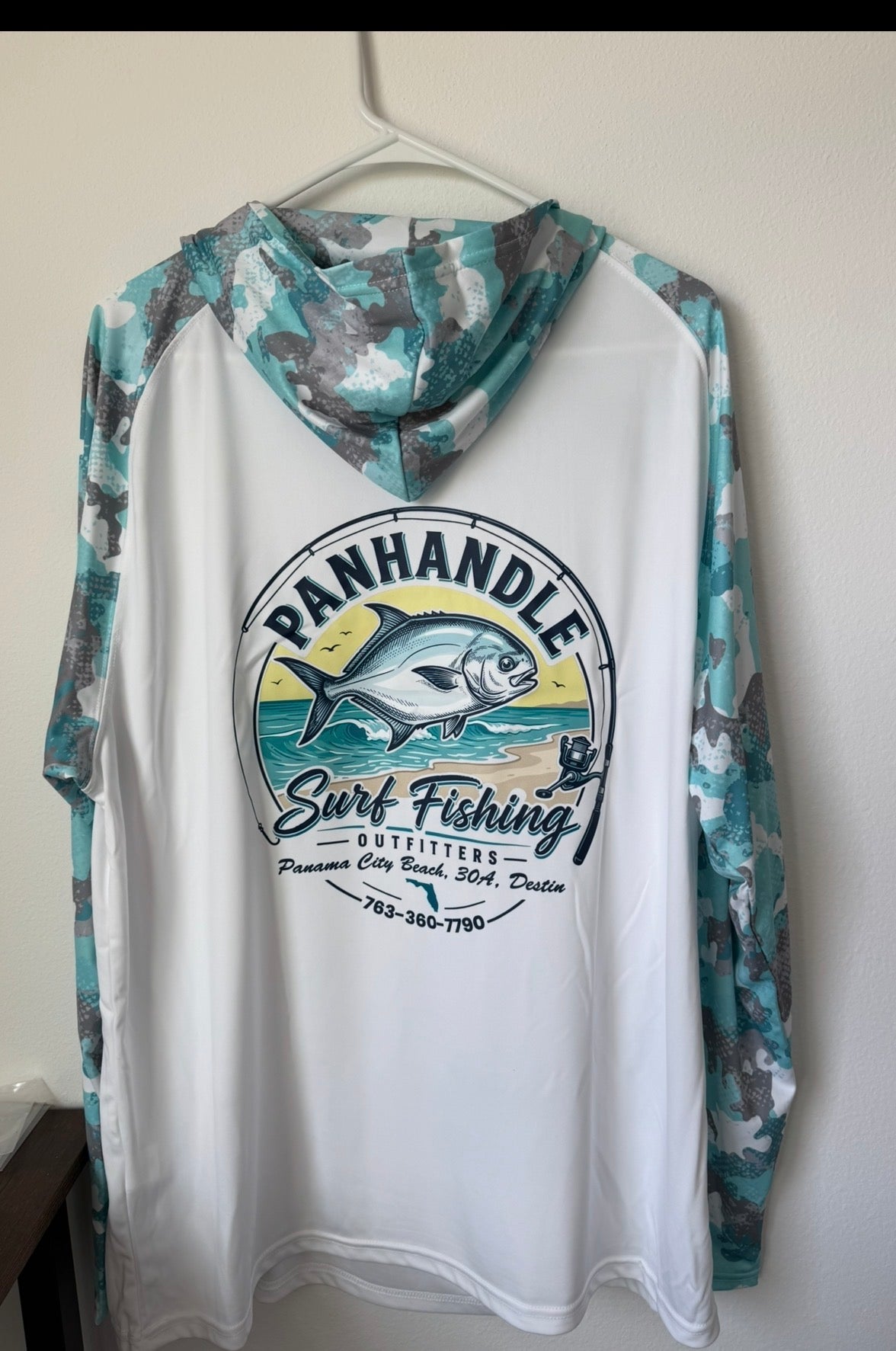Panhandle Surf Fishing Outfitters Camo Long Sleeve SPF Hooded Sun Shirt