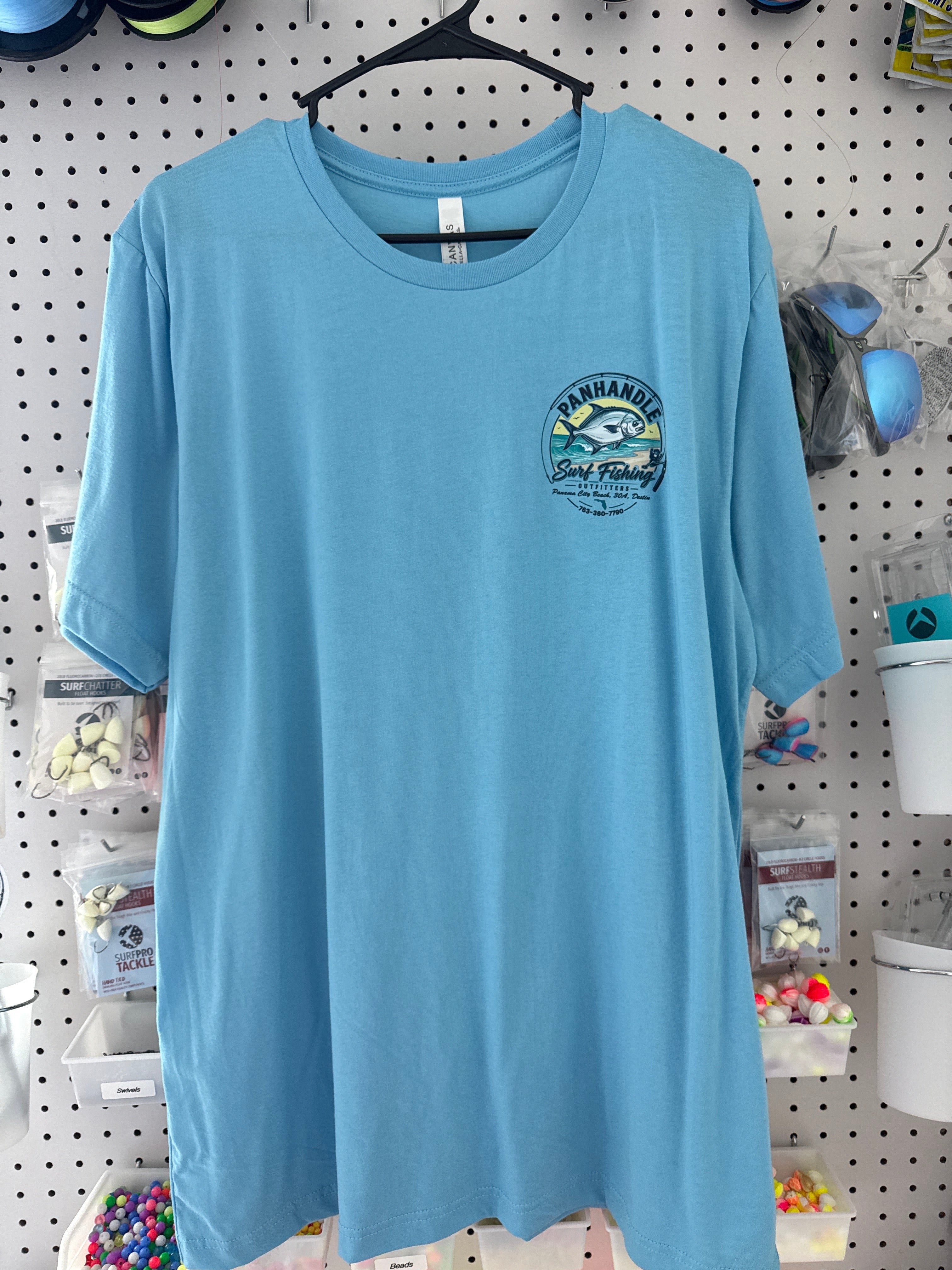 Panhandle Surf Fishing Outfitters ocean blue t-shirt - front logo