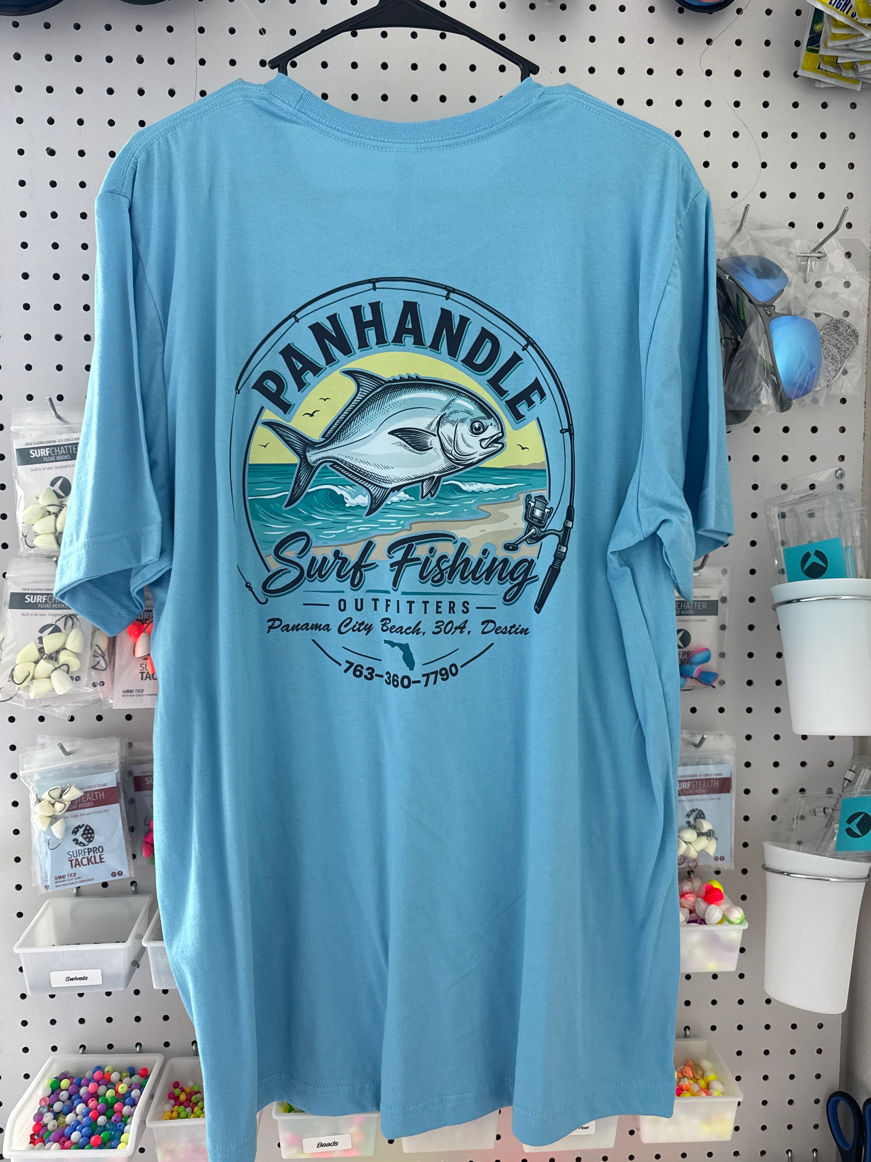 Panhandle Surf Fishing Outfitters ocean blue t-shirt - back graphic