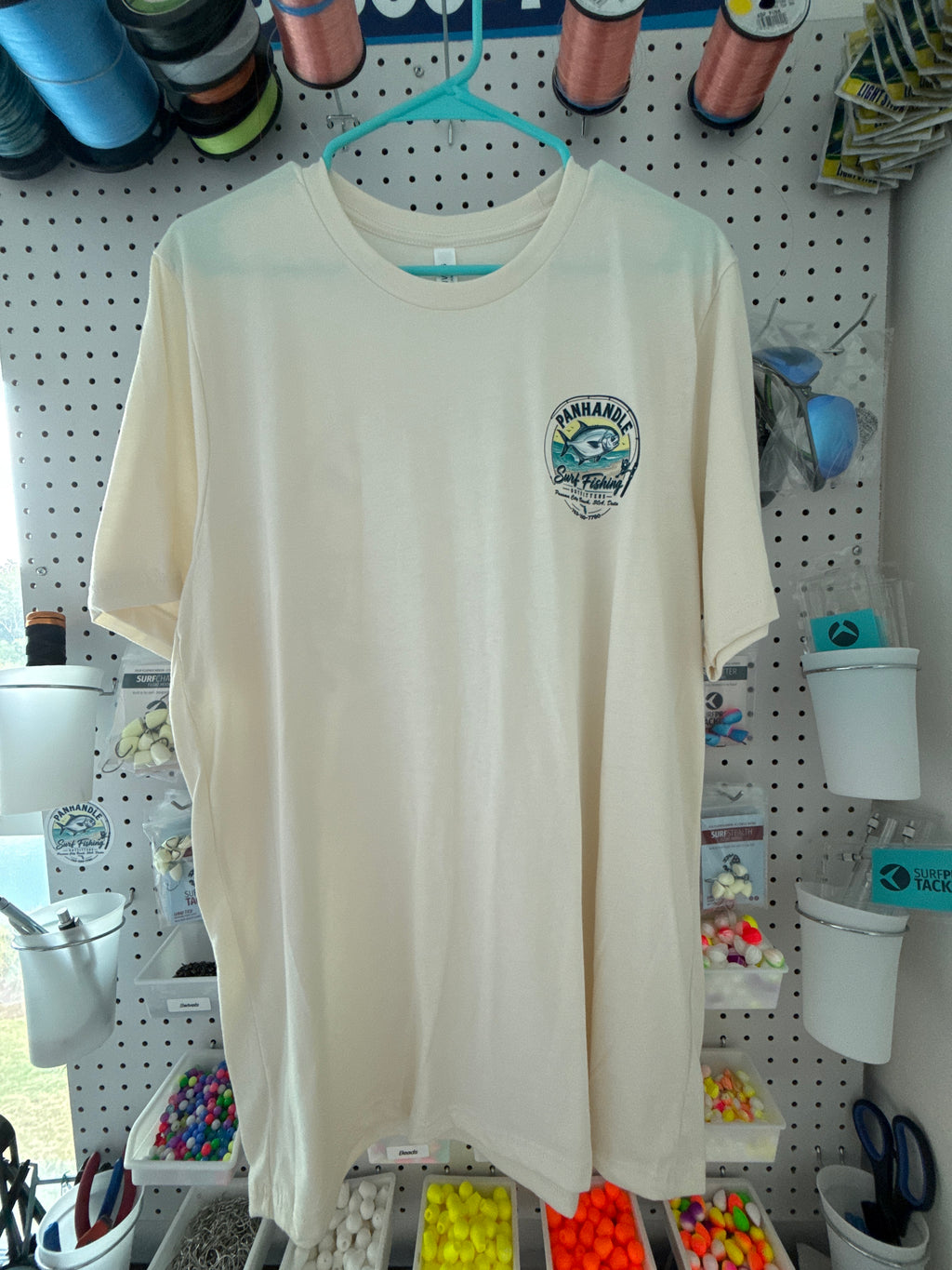 Panhandle Surf Fishing Outfitters natural t-shirt - front logo