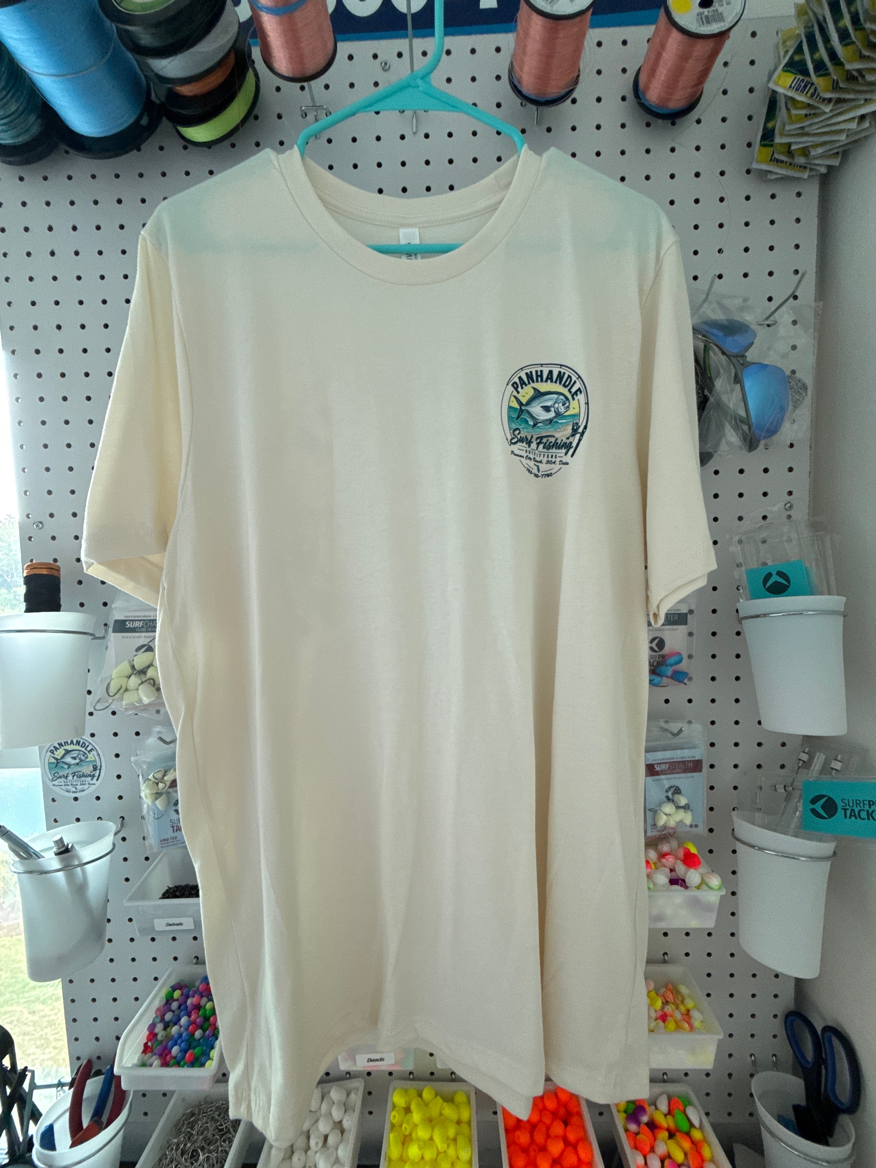 Panhandle Surf Fishing Outfitters natural t-shirt - front logo